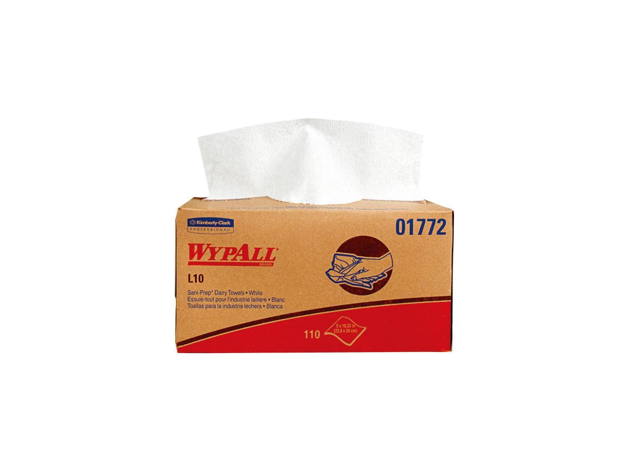 WypAll L10 Disposable Towels (01772), Dairy Towels, 1-PLY, Pop-Up Box, White, 110 Wipes / Box