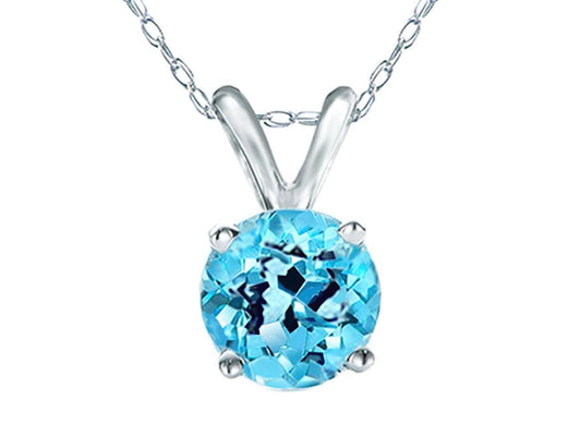 14K Solid White Gold Square Cut Rabbit Natural Genuine Blue Topaz Pendant Necklace