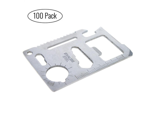 (100 Pack) Outdoor 11 in 1 Multi Function Credit Card Sized Tool