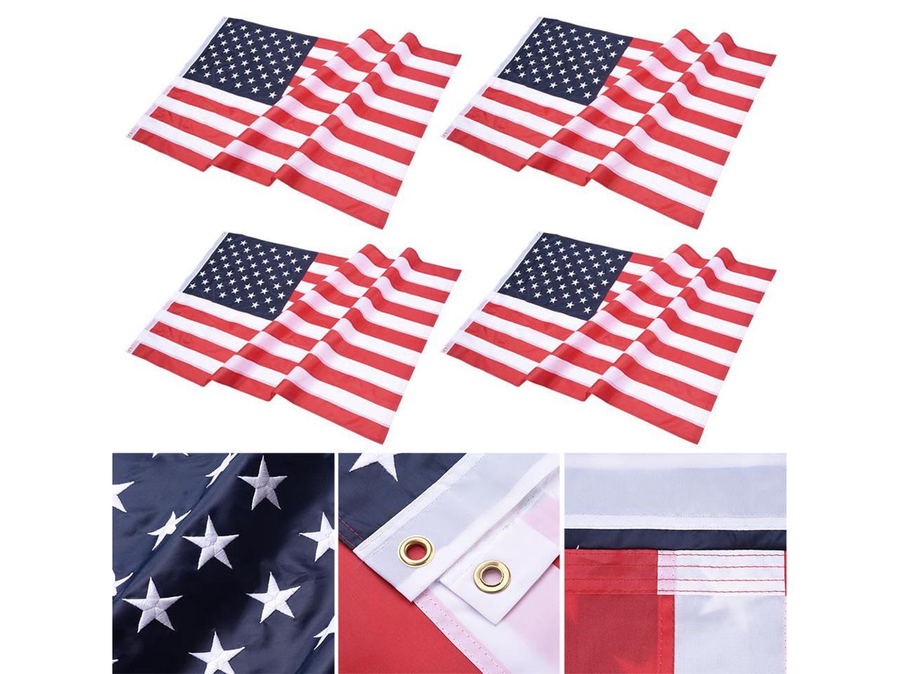 4 Pcs 3x5 FT American Flag Sewn Stars Stripes 210D Oxford UV Resistant with Grommets US