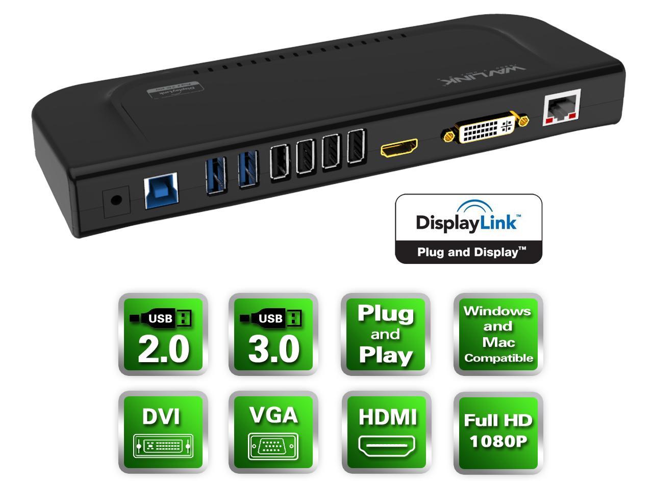 Wavlink USB 3.0 Universal Laptop Docking Station Dual Display with HDMI & DVI/VGA with Gigabit Ethernet, 6 USB Ports, Audio for Laptop, Ultrabook and PCs, Efficient Home Office, DisplayLink chipset