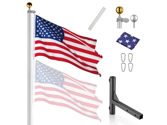 Yescom 20' Sectional Flag Pole Kit 3'x5' US Flag+Aluminum Pole+Screwdriver Fly 2 Flags