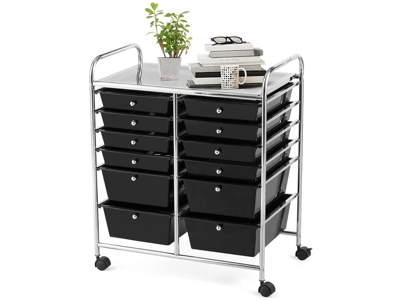 12 Drawers Rolling Cart Storage Scrapbook Paper Studio Organizer Bins Black