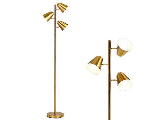 64 Antique Brass 3 Light LED Reading and Floor Lamp for Living Rooms & Bedrooms