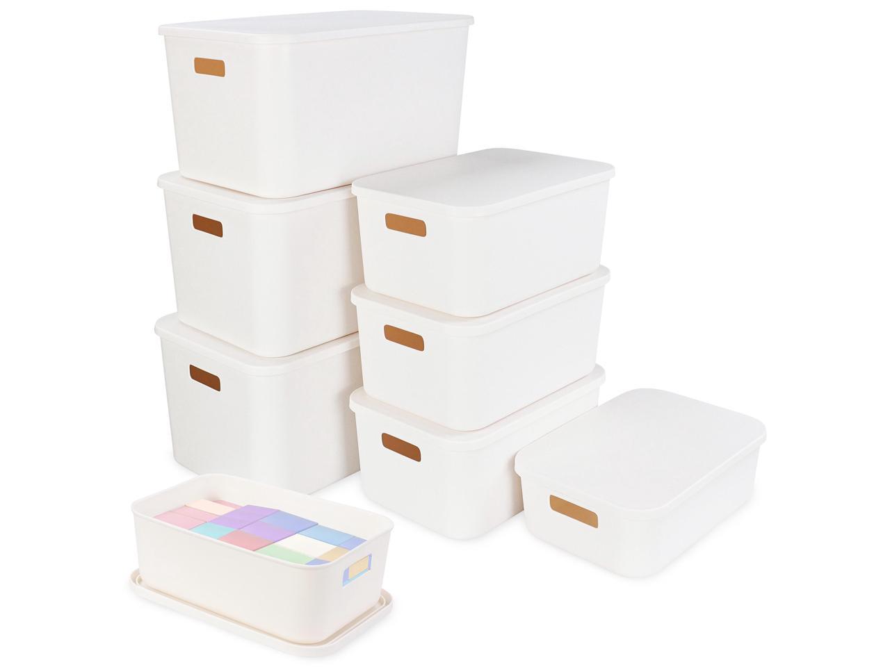 7Penn Pantry Organizer Bins 8 Pieces - White Nordic Plastic Basket Set with Lids