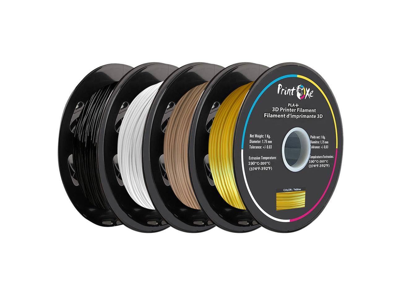 3D PLA+ / Pro PLA 4 Packs of Black / White / Fluorescent Yellow / Dark Wood Colours Filament for 3D Printers - 1.75 mm Diameter - 1 Kg Net on Spool (2.2 LBs) Dimensional Accuracy +/- 0.03 mm