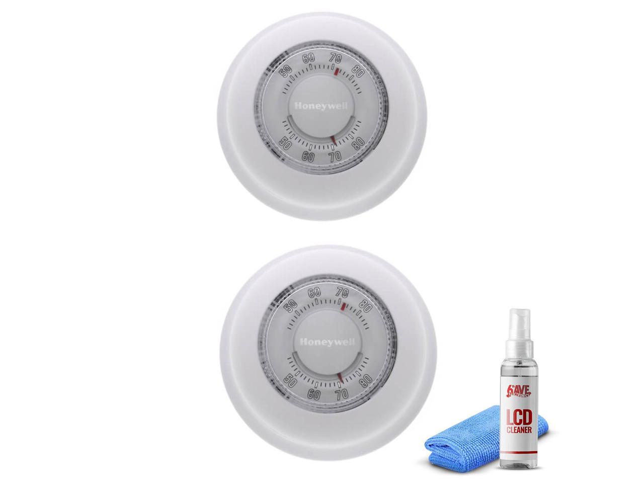 2-Pack Honeywell T87K1007 Heat Only Thermostat, 1 Pack -White + LCD Cleaner