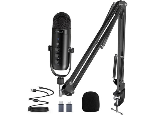 ZealSound Gaming Microphone Kit,Podcast Condenser USB Mic with Boom Arm,Supercardioid Microphone with Mute Button,Echo Volume Gain Knob,Adjust Monitor for Phone PC Computer Tablet Streaming Recording