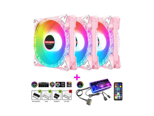 120mm RGB Case Fan, Remote Control, 5V ARGB LED, Ultra Quiet High Airflow Computer Fan for PC Case, Pink, 3-Pack