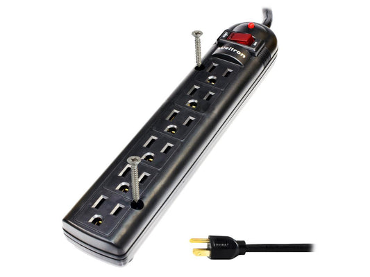 Weltron 6-Outlet Surge Protector Power Strip WSP-600PLF-15BK