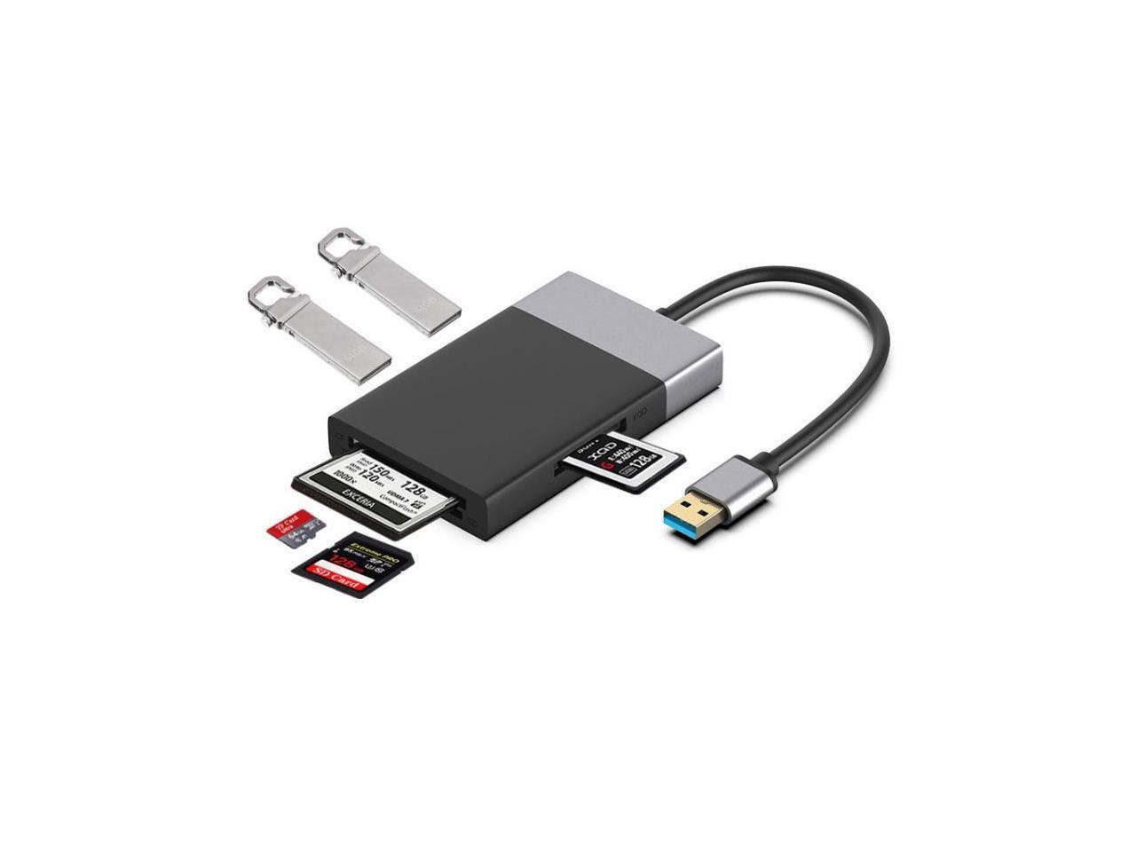 6-in-1 USB 3.0 to USB3.0 x 2+CF Card+TF Card+SD Card+XQD Card HUB Adapter