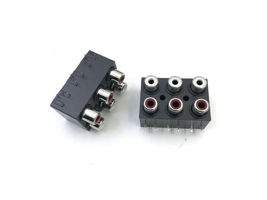 2pcs Red + White RCA Female jack 6 hole AV Connector Audio Input to Speaker Output Socket Adapter