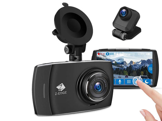 Z-EDGE Dual Dash Cam 4.0 Touch Screen Front and Rear Dash Cam FHD 1080P with Night Mode, 32GB Card Included,155 Degree Wide Angle, WDR, G-Sensor, Loop Recording