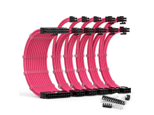 ABNO1 PSU Cable Extension Kit 30CM Length with Two Sets of Cable Combs,1x24Pin/2x8Pin(4+4)/3x8Pin(6P+2P) PC Sleeved Cable for ATX Power Supply (Pink) (A-11)