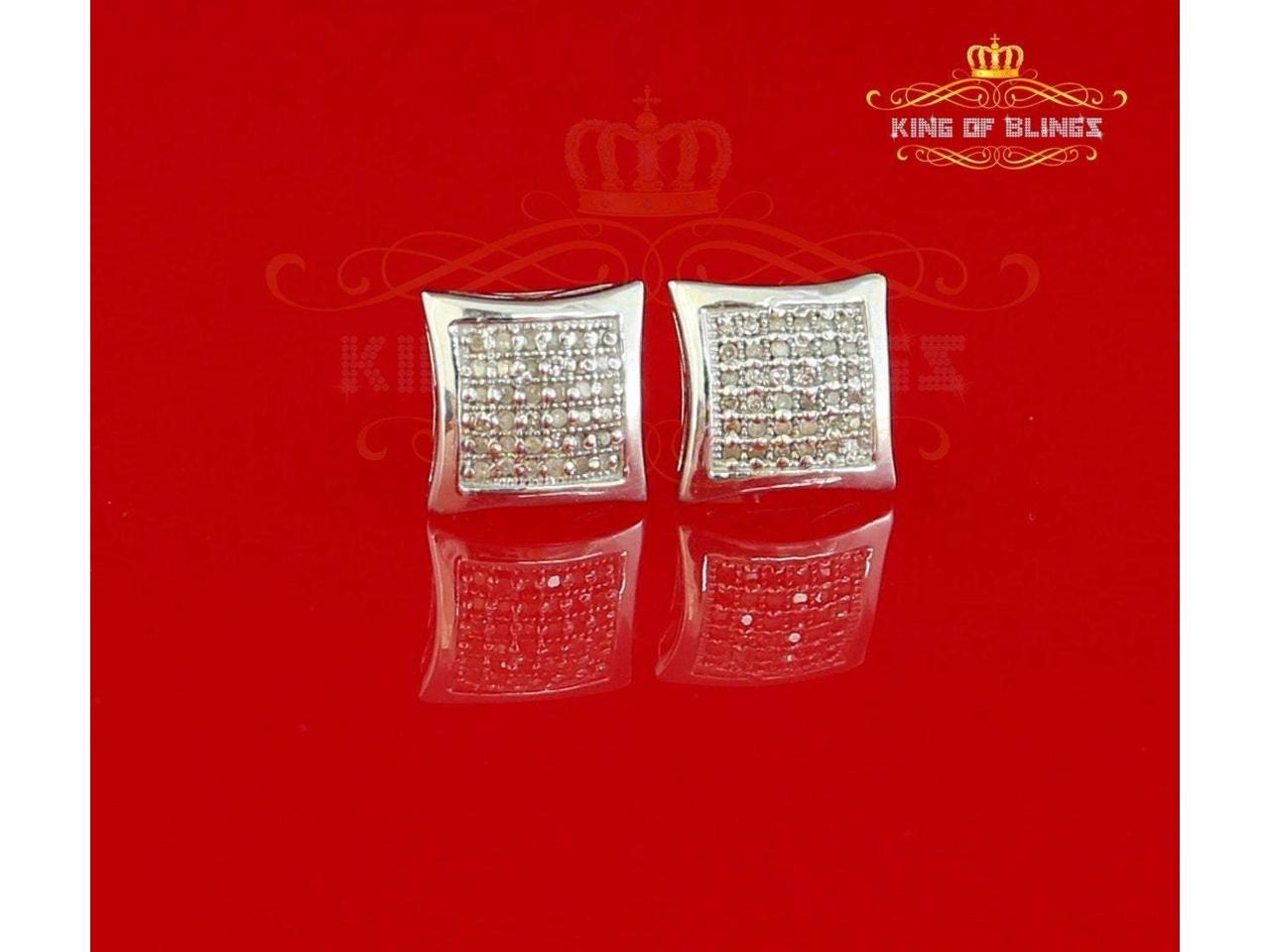 10K White Gold Finish Real Diamond 0.20 CT Stud Silver Earring