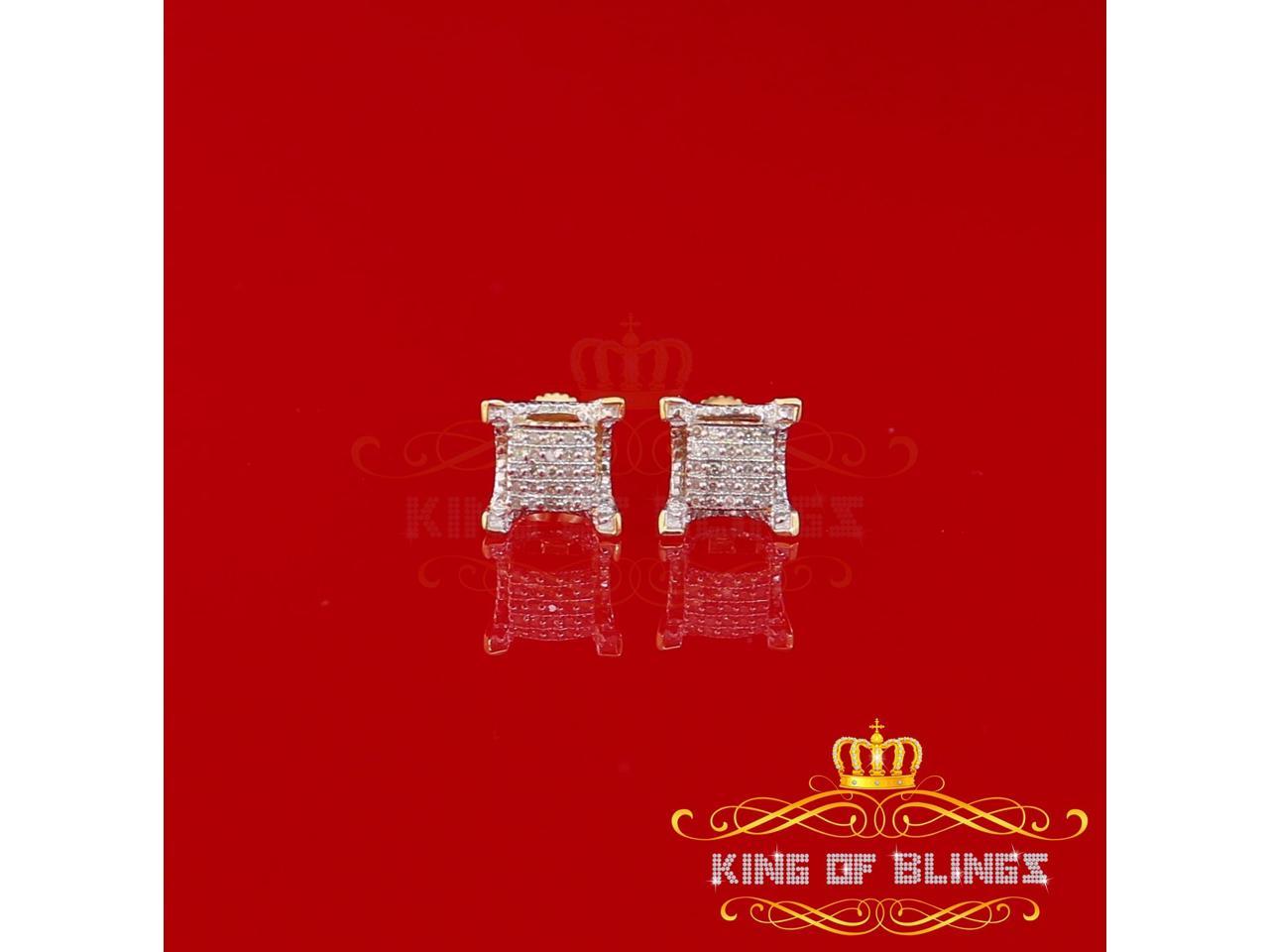 10K Yellow Gold Finish with 0.15 CT Real Diamond Silver Stud Earrings