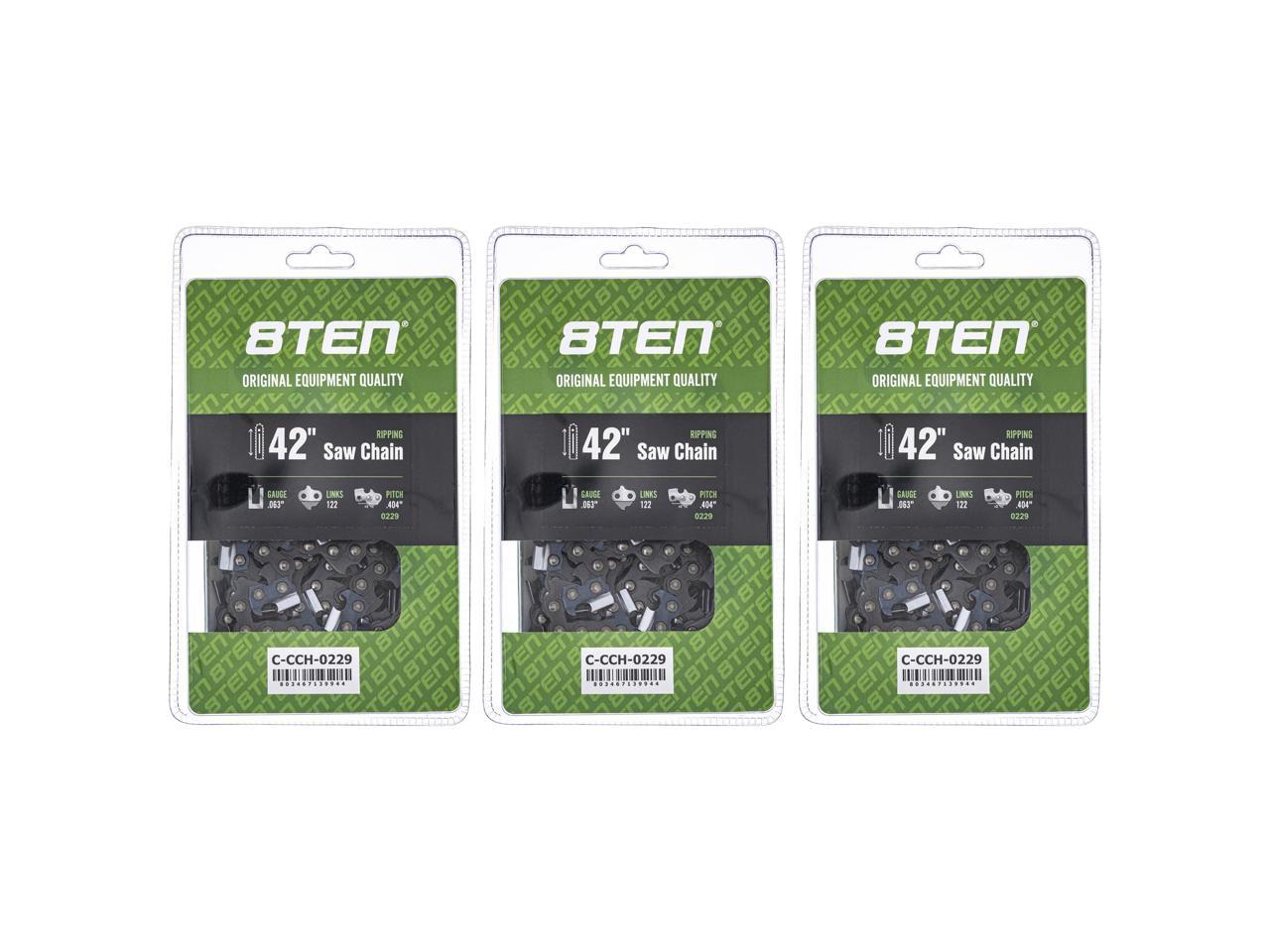 8TEN Ripping Chainsaw Chain 42 Inch .063 .404 122DL for Stihl 051 075 076 088 MS880 (3 Pack)