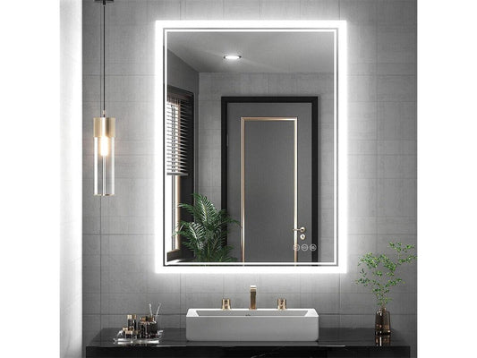 3 Colors Adjustable Lighting Bathroom Mirror LED Illuminated Wall Mounted Make up Mirror Anti-Fog Backlit Lighted Vanity Mirrors with Demister Pad Touch Sensor