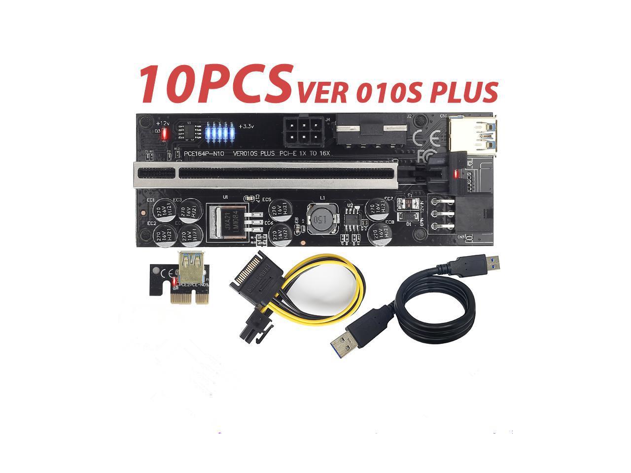 10pcs VER010 USB3.0 PCI-E Riser VER 0010S PLUS Express 1X 16x Extender pcie Riser Adapter Card SATA 15pin to 6pin Power