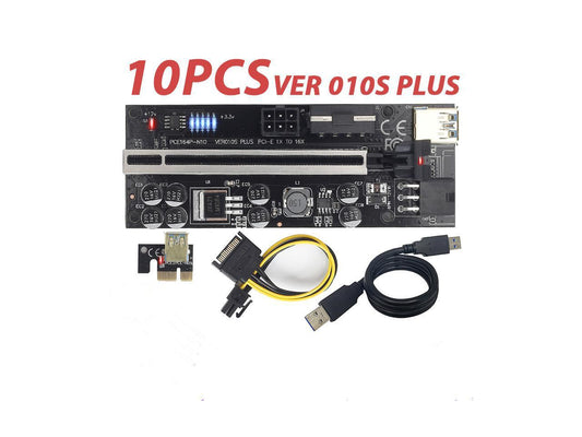 10pcs VER010 USB3.0 PCI-E Riser VER 0010S PLUS Express 1X 16x Extender pcie Riser Adapter Card SATA 15pin to 6pin Power