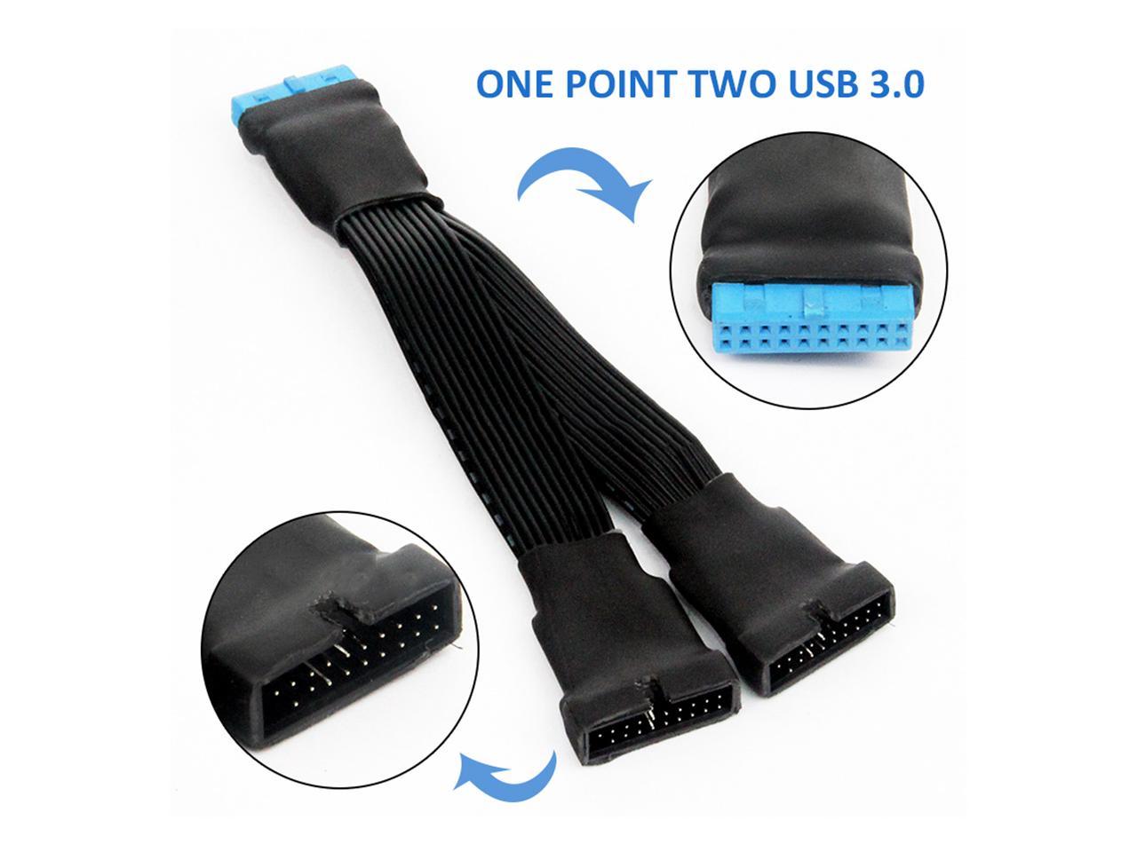 19-pin To USB 3.0 20-pin 1 To 2 Power Splitter Cable 18AWG Extension Cable Cord for Motherboard