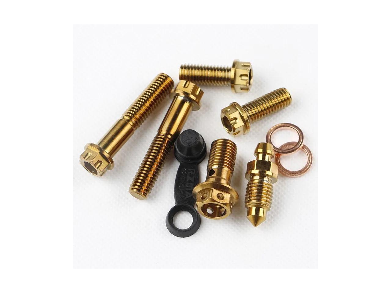 1 Set Motorcycle Crab Brake Caliper Replacement Fixing Screws Banjo Bolts(gold 1 set)