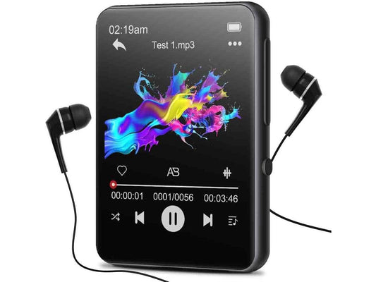 32GB Mp3 Player with Bluetooth, Full Touch 2.4 Screen MP3 and MP4 Player Built-in HD Speaker, FM Radio, Voice Recorder, Mini Design Sports Music Player Support Expansion (128GB) Black