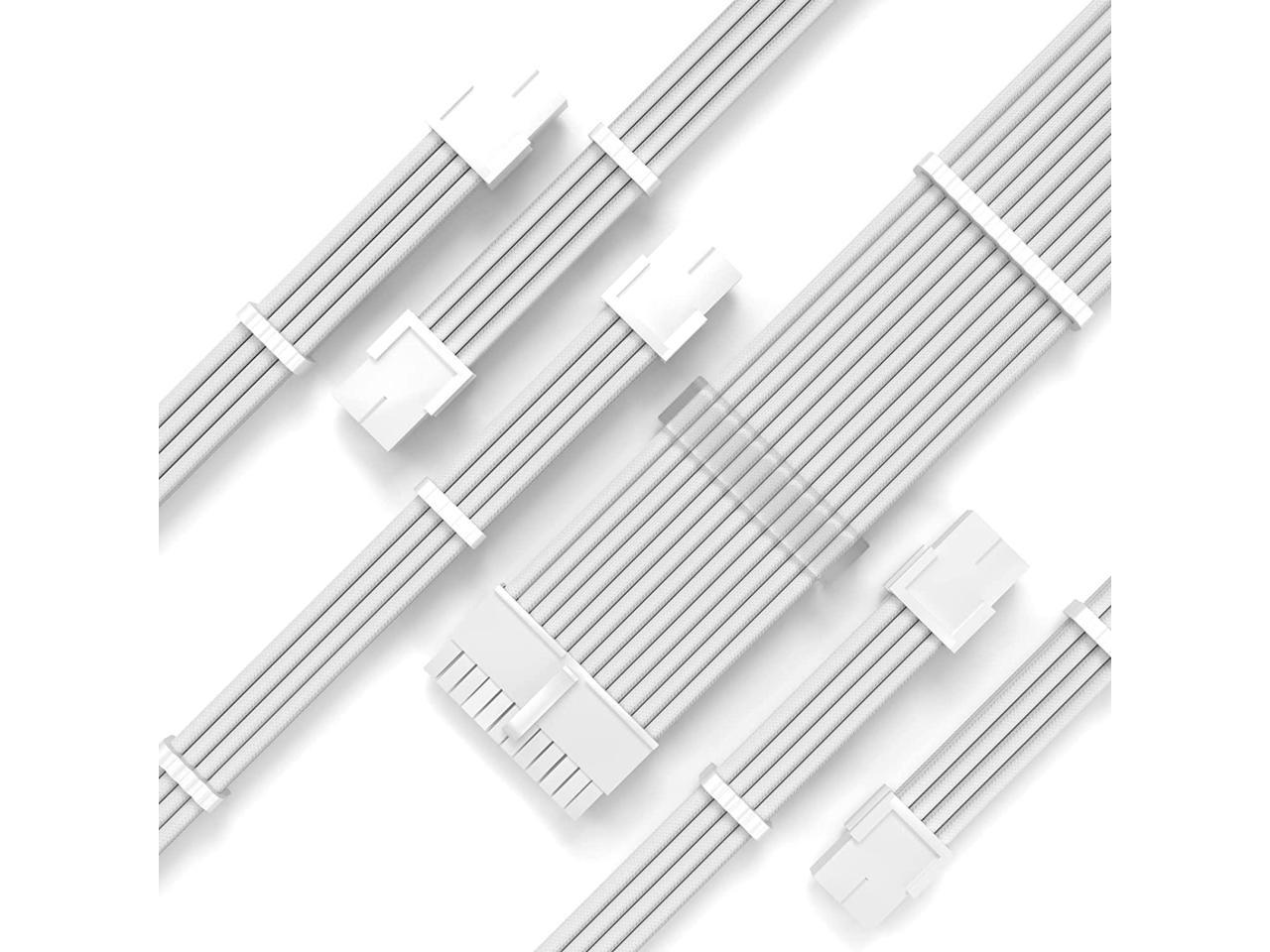 White PSU Extension Cable Kit,Custom Sleeved Power Supply Cable Mod for PC Build 16AWG 24Pin ATX /8 (4+4) Pin EPS CPU Cable /8 (6+2) Pin PCI-E GPU PSU Cables 6PCS with Cable Comes