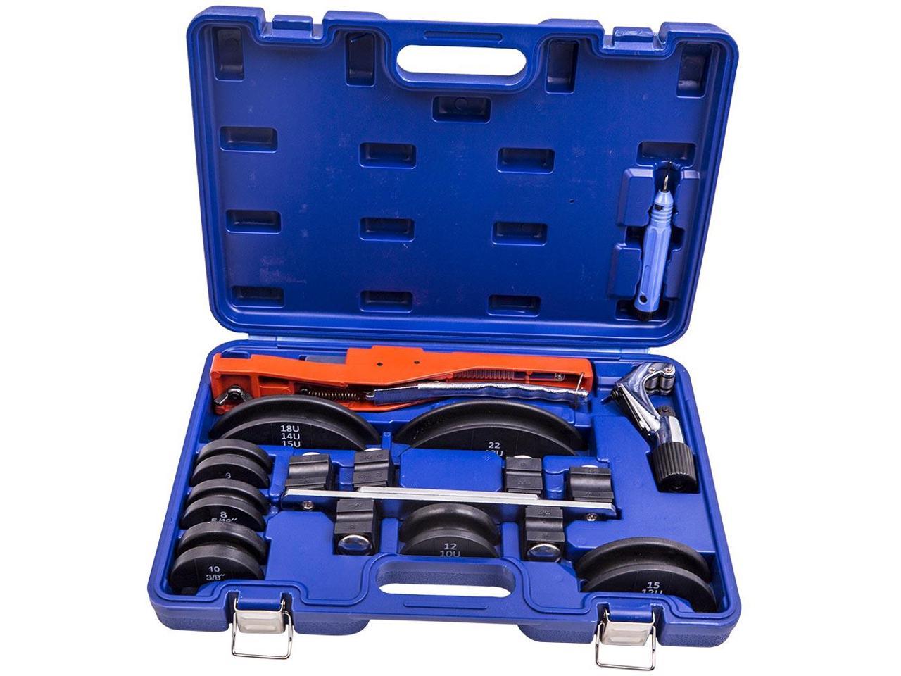 1/4 to 7/8 90 degrees Bending 7 Dies HVAC Ratcheting Pipe Tube Bender Tool Kit Refrigeration Ratchet Bending Tool kit Bending Cutter Deburring Tool Set