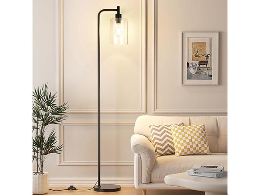 Ziisee Floor Lamps for Living Room Bright Lighting - Industrial Standing Lamp with Glass Lampshade, Modern Floor Lamp with LED Bulbs Farmhouse Floor Lamp for Bedroom, Tall Lamp for Office - Black