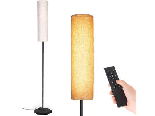 Wellwerks Floor Lamps for Living Room, 12W LED Floor Lamp with Remote Control and 3 Color Temperatures, Reading Lamp, Floor Lamps with Beige Lamp Shade for Bedrooms/Office (Bulb Included)