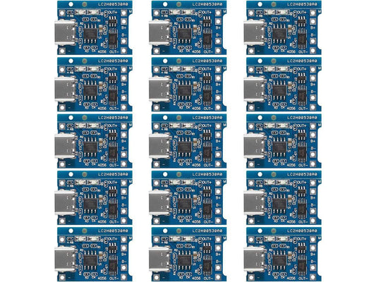 15pcs 5V 1A TP4056 Charging Module Type-C USB 18650 Lithium Battery Charger Board with Protection (Type-C USB)