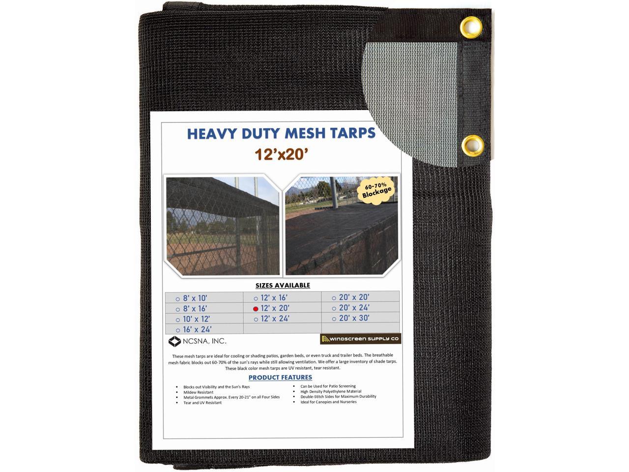 Windscreen Supply Co. Heavy Duty Mesh Tarp Knitted 12 ft. x 20 ft. Black - MT1220BLK