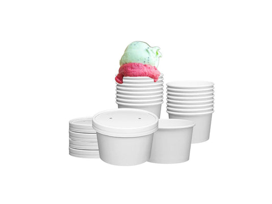 16oz White Paper Food Containers with Vented Lids, Disposable Soup and Ice Cream Cups - Carton of 250 Counts.