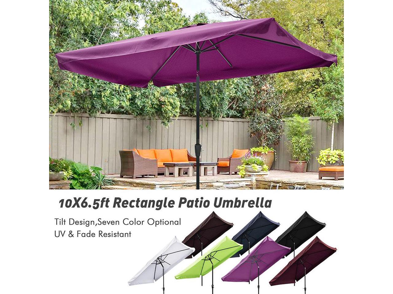 10x6.5ft Aluminum Outdoor Patio Umbrella w/ Valance Sunshade Crank Tilt Market Garden Yard Wine Red