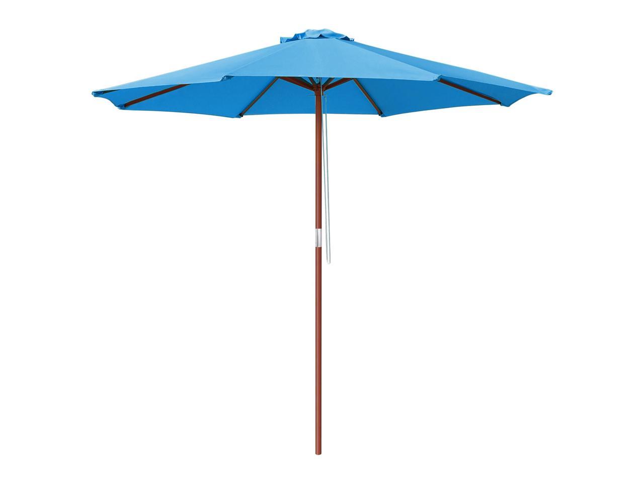 9' ft Patio Umbrella Wood Pulley Control Market Outdoor Yard Beach Bar Garden