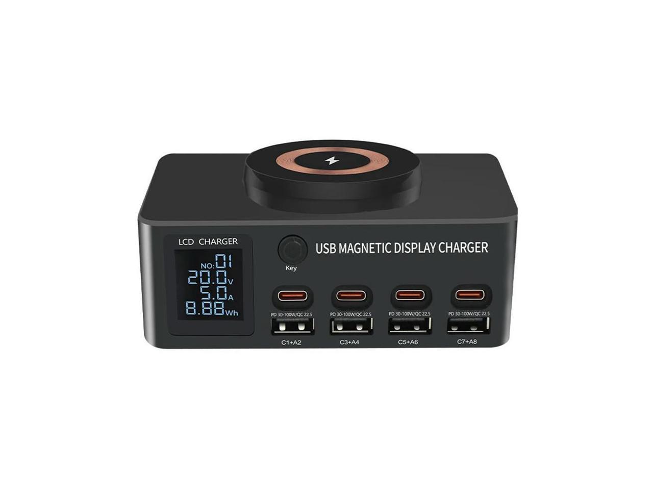 140W Desktop Type C Charger Wireless Charger Digital Display PD100W QC3.0 Fast Charge Charger EU plug